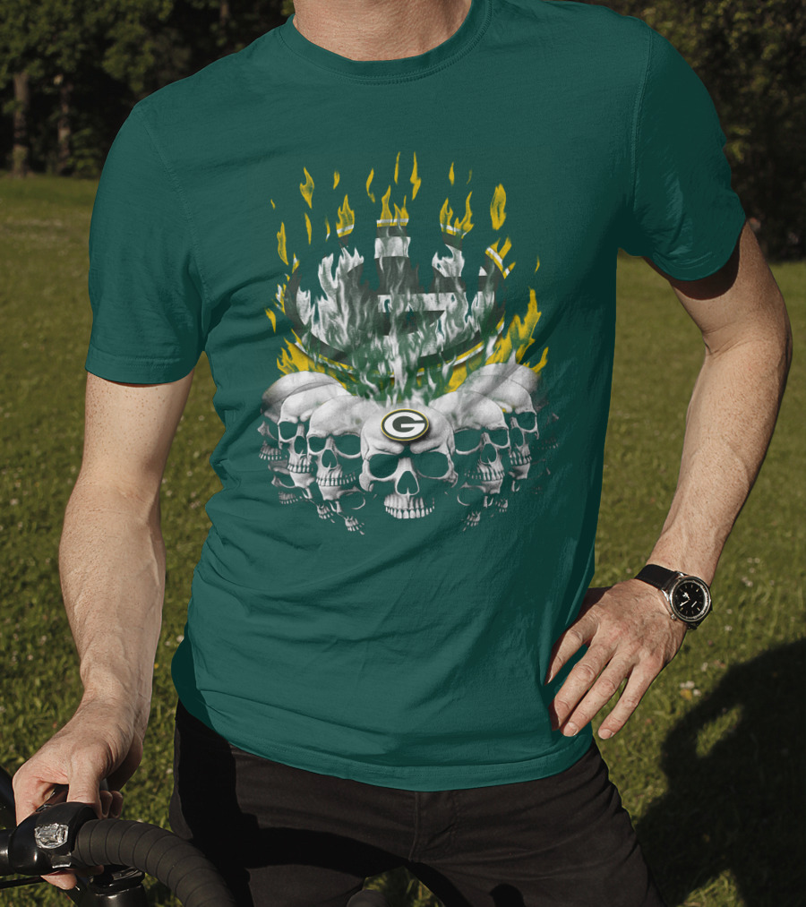 Green Bay Packers Flaming Skull T-Shirt