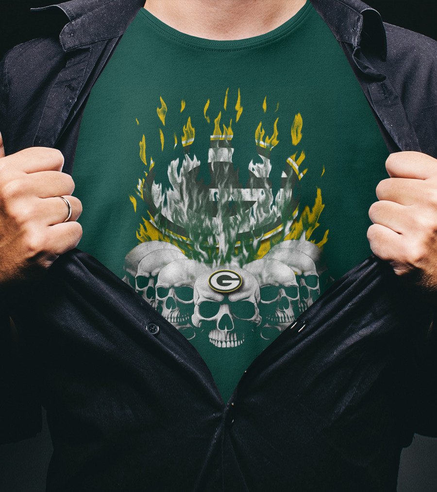 Green Bay Packers Flaming Skull T-Shirt