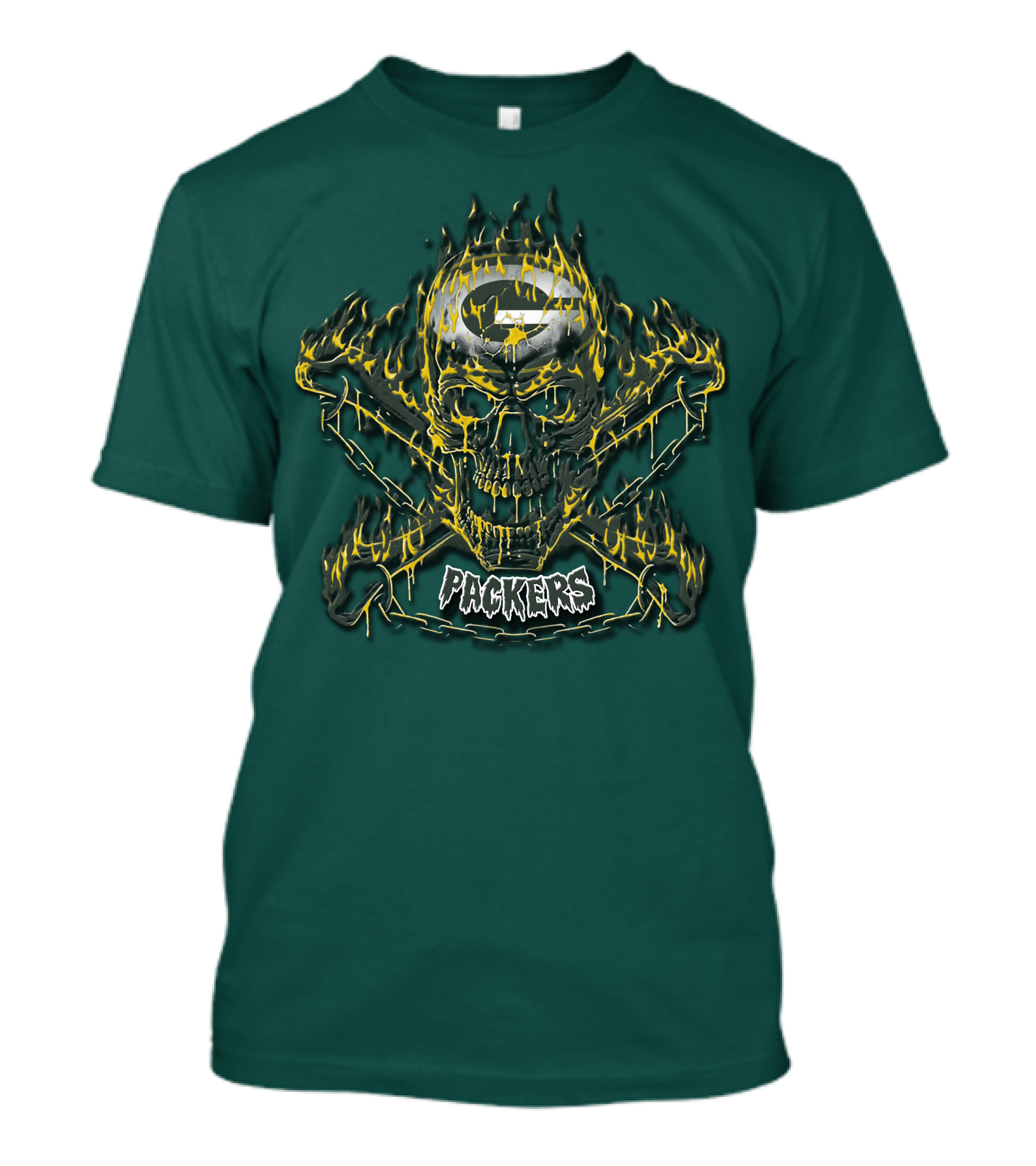 Packers Skull Flames 35 Green Bay T-Shirt