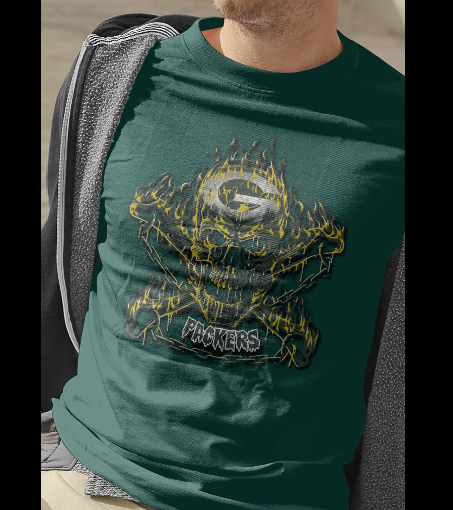 Packers Skull Flames 35 Green Bay T-Shirt