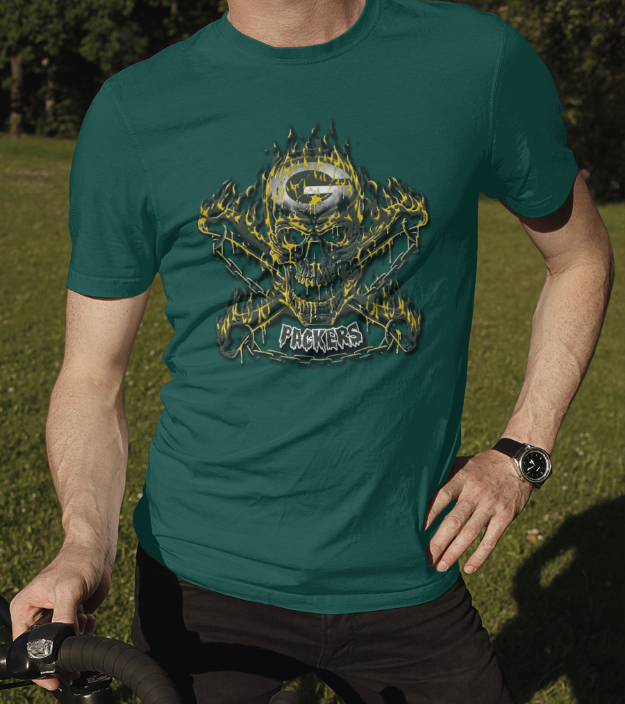 Packers Skull Flames 35 Green Bay T-Shirt