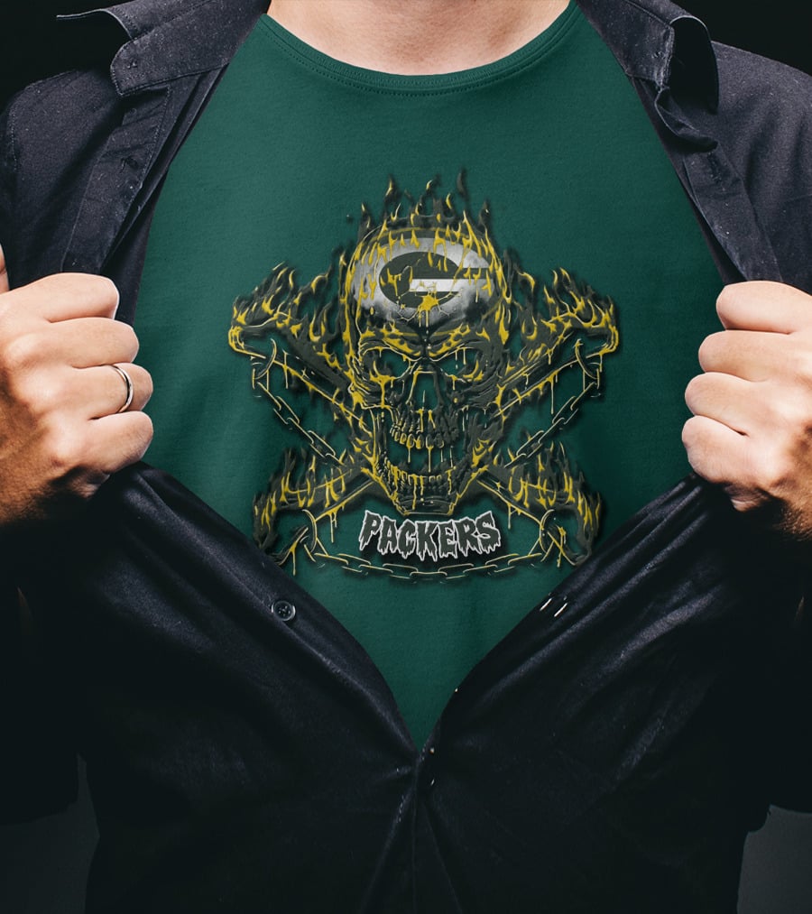 Packers Skull Flames 35 Green Bay T-Shirt