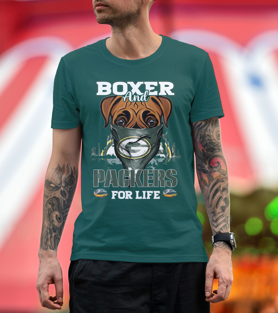 Boxer And Packers For Life Green Bay Packers T-Shirt