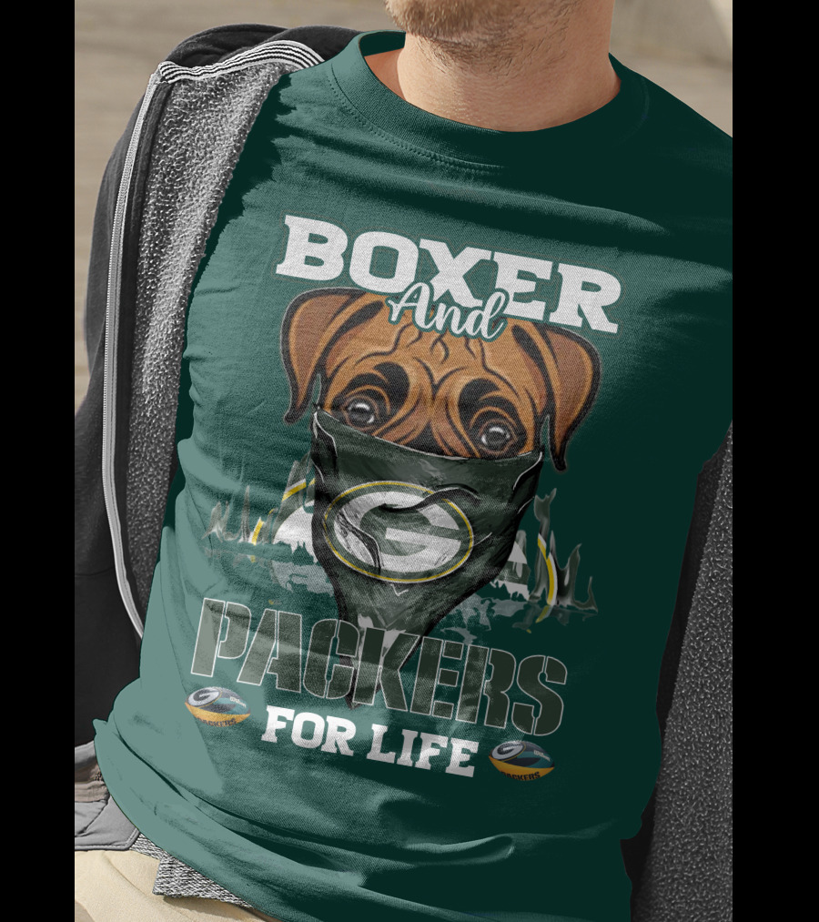 Boxer And Packers For Life Green Bay Packers T-Shirt