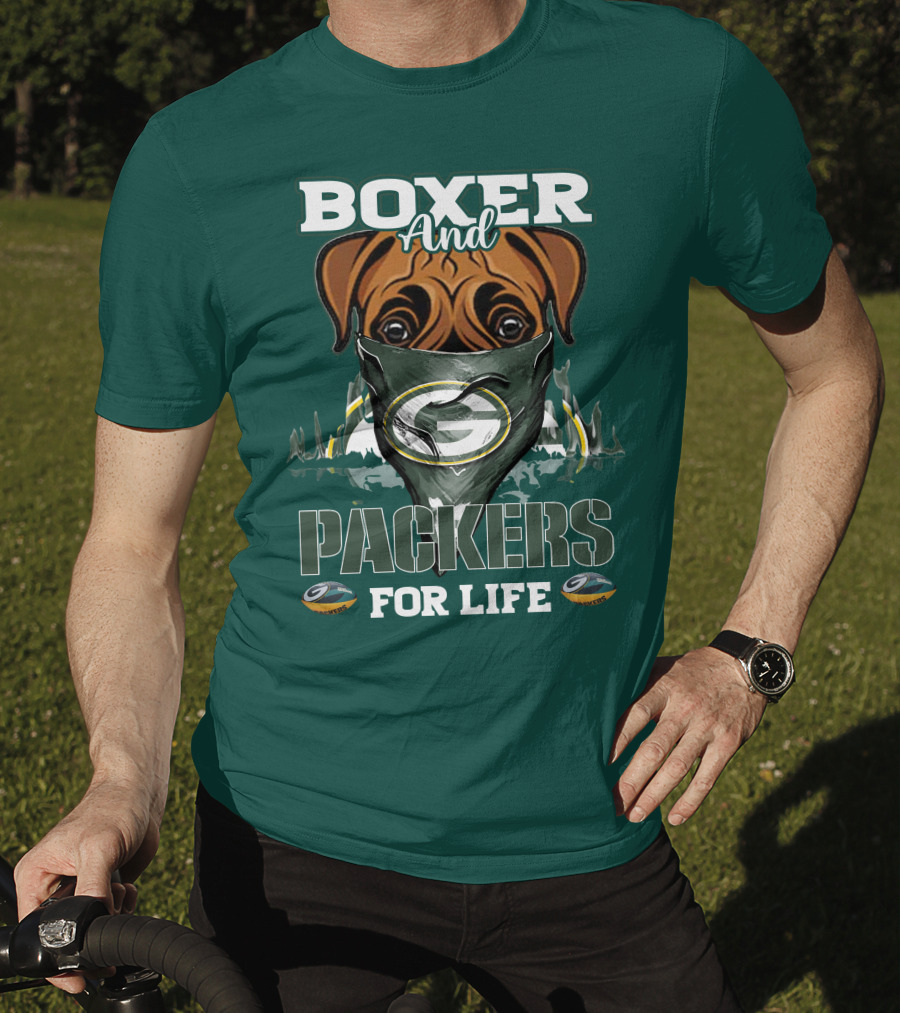 Boxer And Packers For Life Green Bay Packers T-Shirt