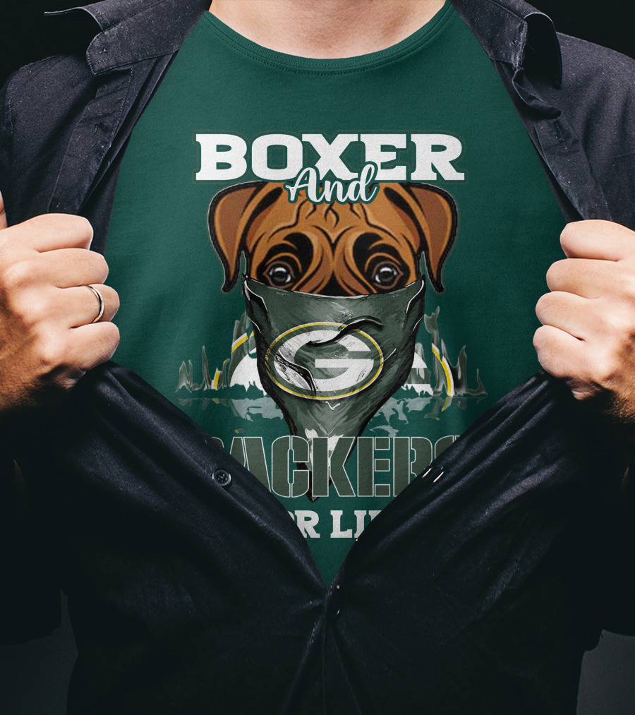 Boxer And Packers For Life Green Bay Packers T-Shirt