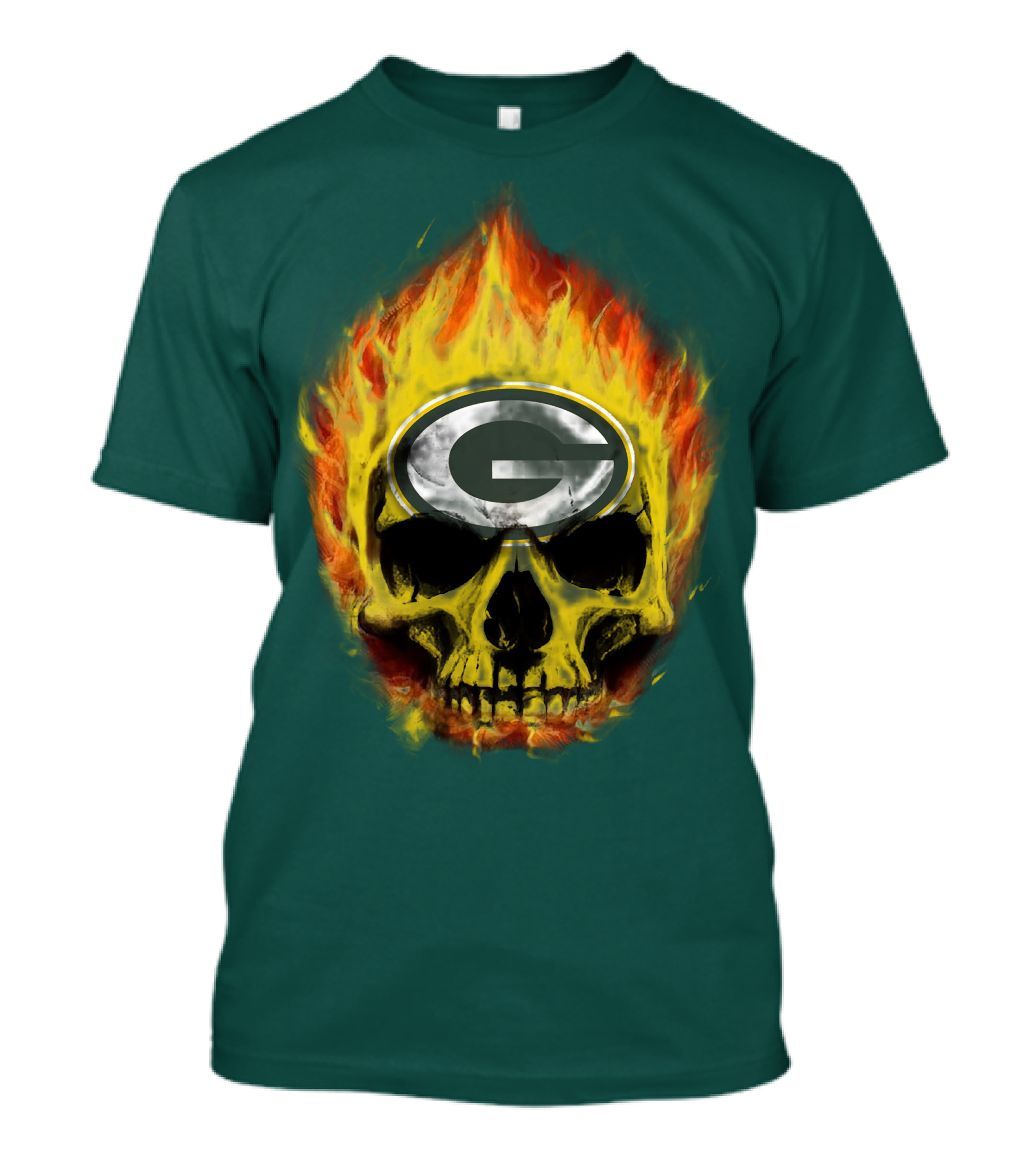 Green Bay Packers Skull Flames T-Shirt
