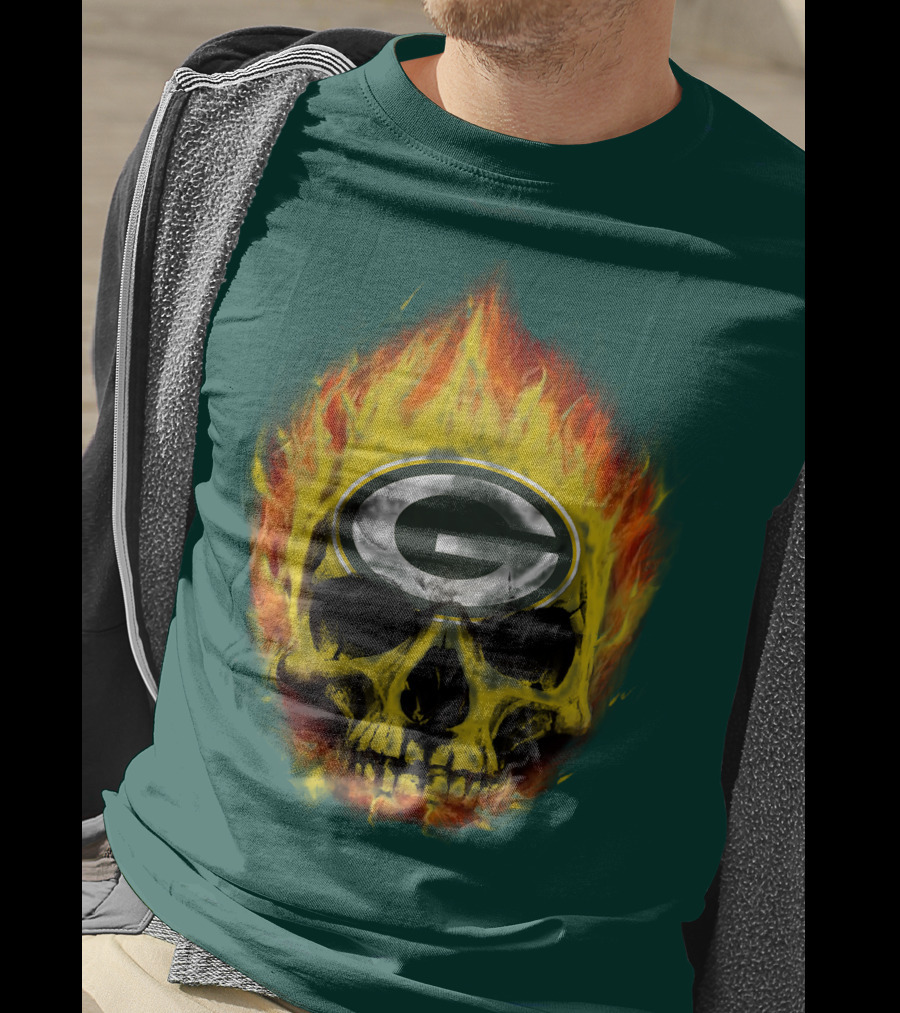 Green Bay Packers Skull Flames T-Shirt