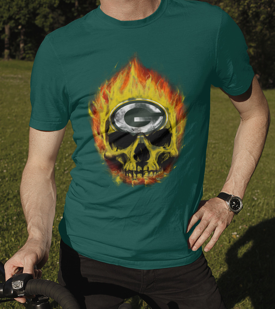 Green Bay Packers Skull Flames T-Shirt