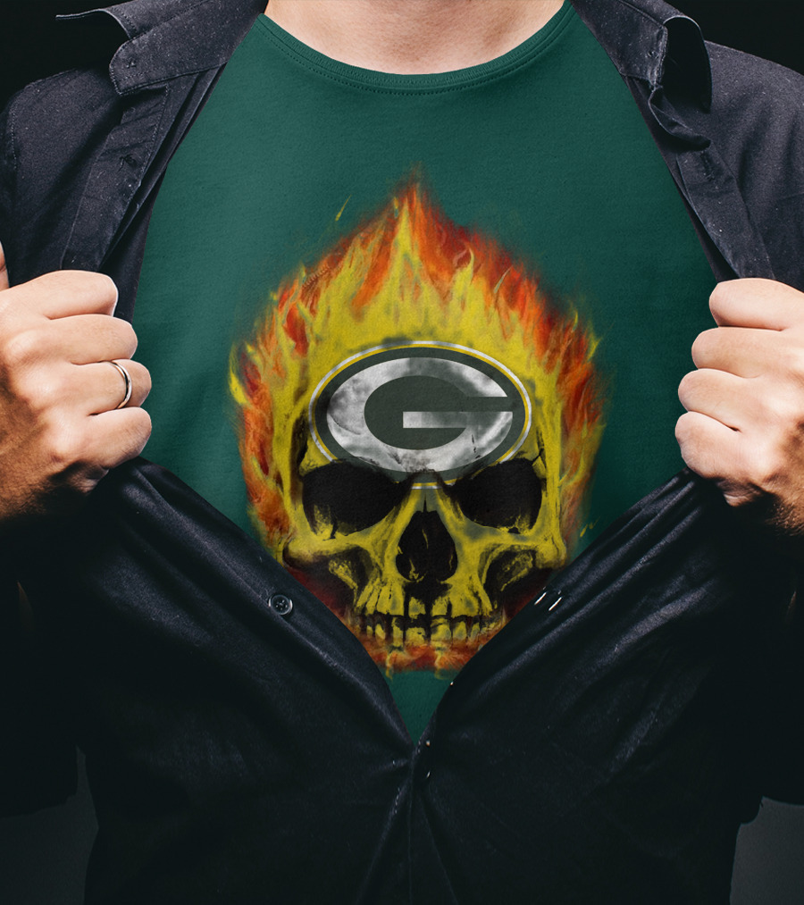 Green Bay Packers Skull Flames T-Shirt