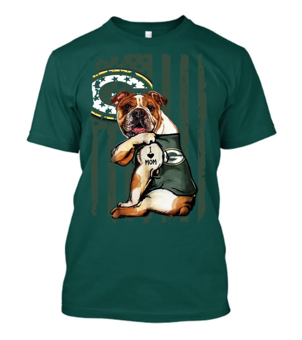Green Bay Packers Bulldog I Love Mom Fan T-Shirt