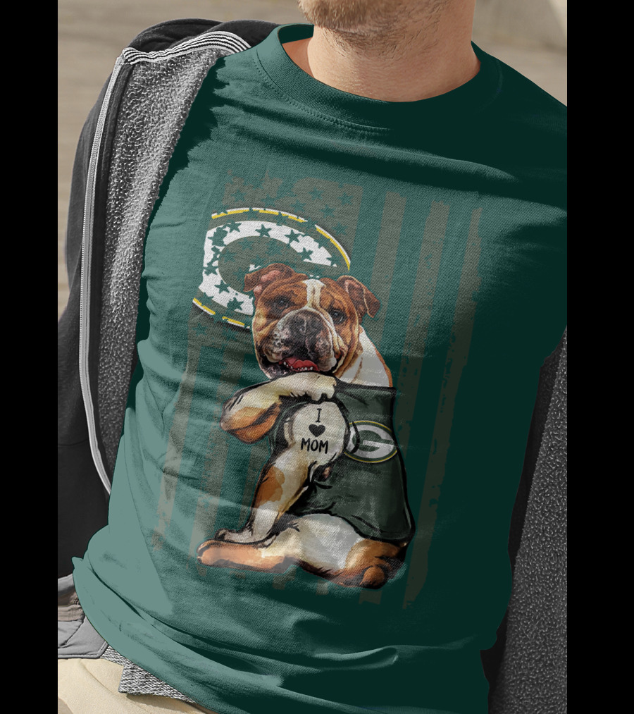Green Bay Packers Bulldog I Love Mom Fan T-Shirt