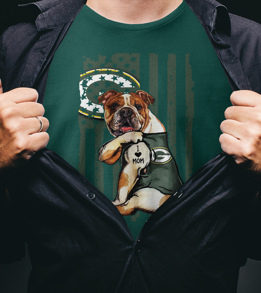Green Bay Packers Bulldog I Love Mom Fan T-Shirt