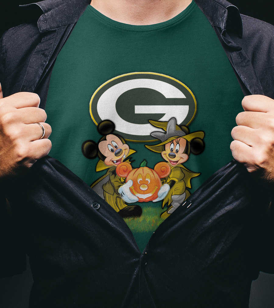 Green Bay Packers Mickey Minnie Halloween Pumpkin T-Shirt