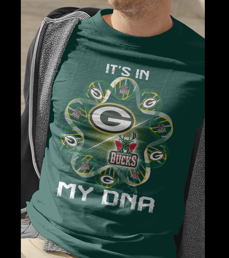 It's In My Dna Green Bay Packers Milwaukee Bucks T-Shirt