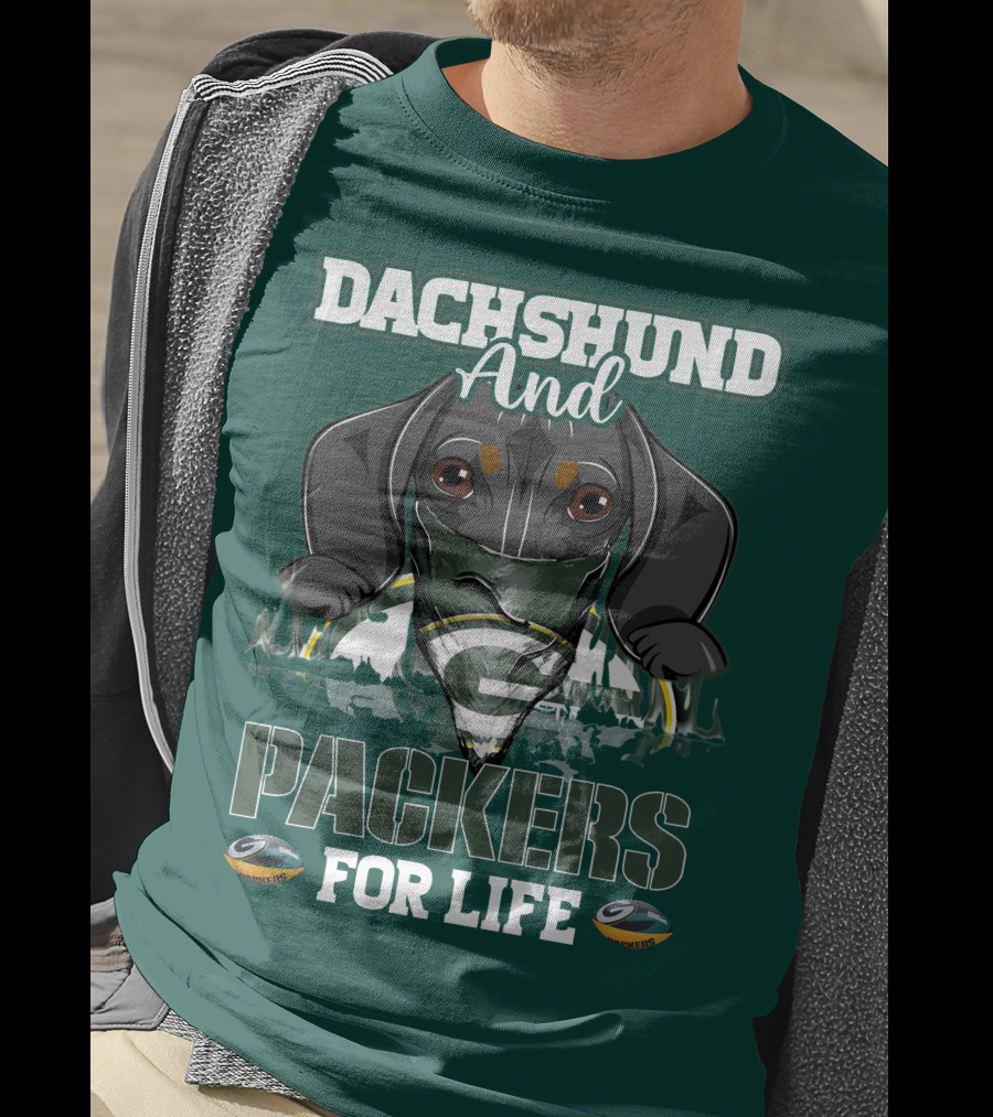 Dachshund And Packers For Life Green Bay T-Shirt