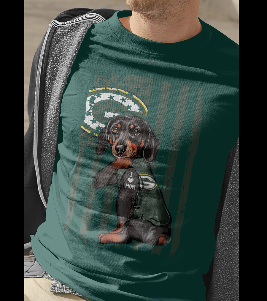 Dachshund Green Bay Packers I Love Mom Fan T-Shirt