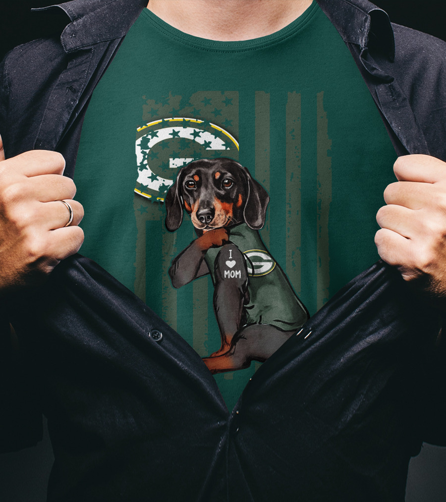 Dachshund Green Bay Packers I Love Mom Fan T-Shirt