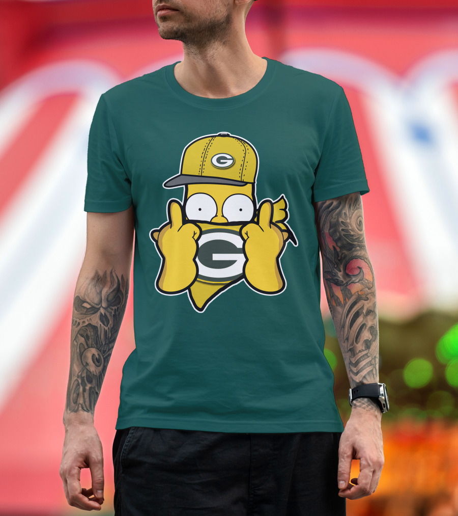 Green Bay Packers 75 Cartoon Character Middle Finger Gesture T-Shirt
