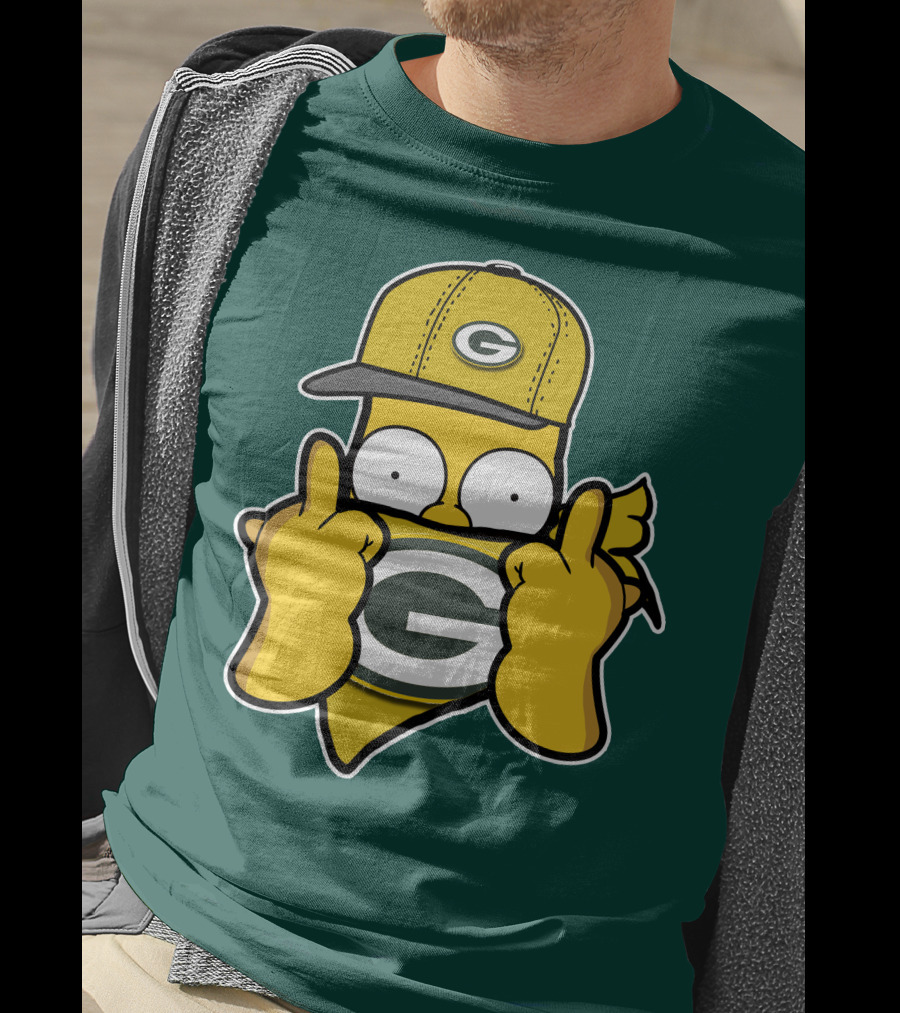 Green Bay Packers 75 Cartoon Character Middle Finger Gesture T-Shirt