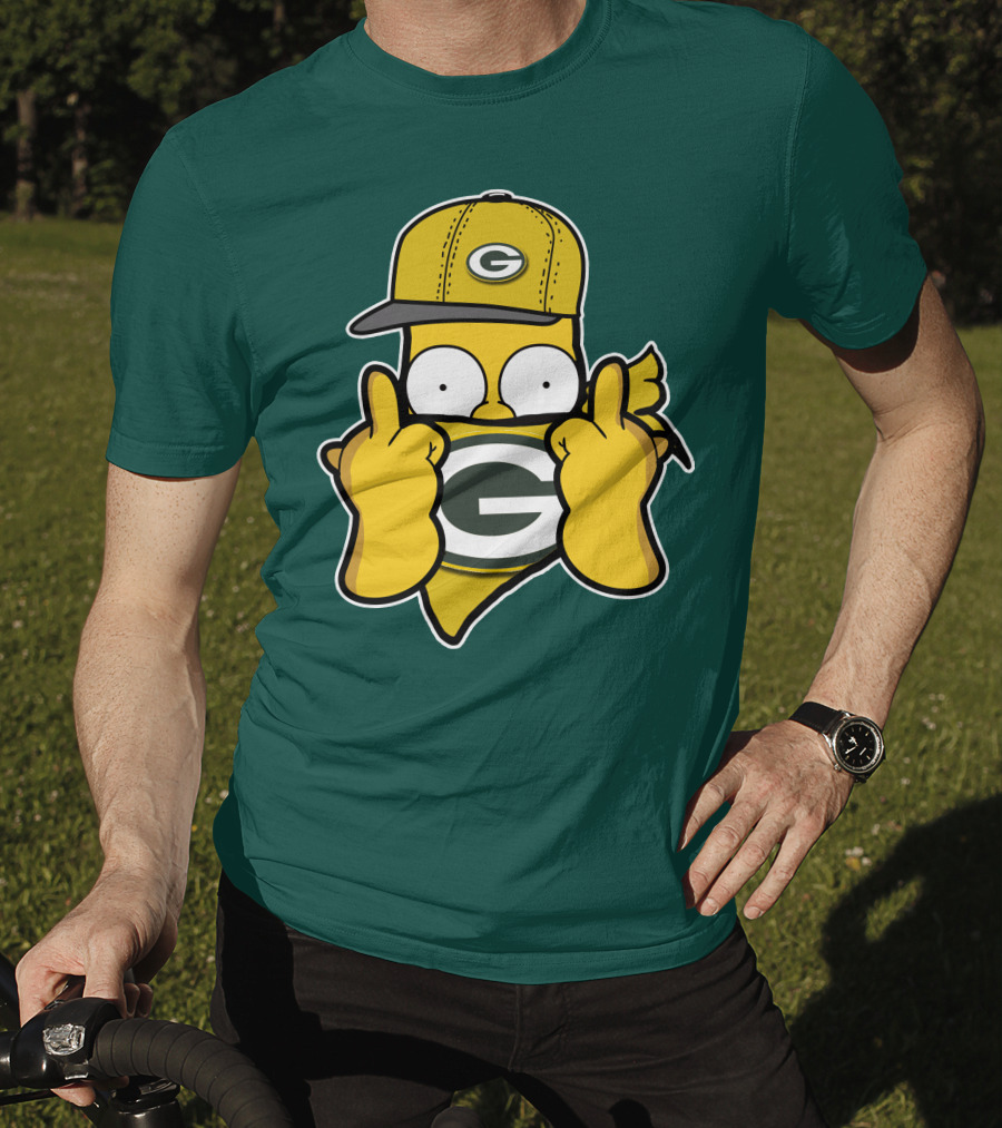 Green Bay Packers 75 Cartoon Character Middle Finger Gesture T-Shirt