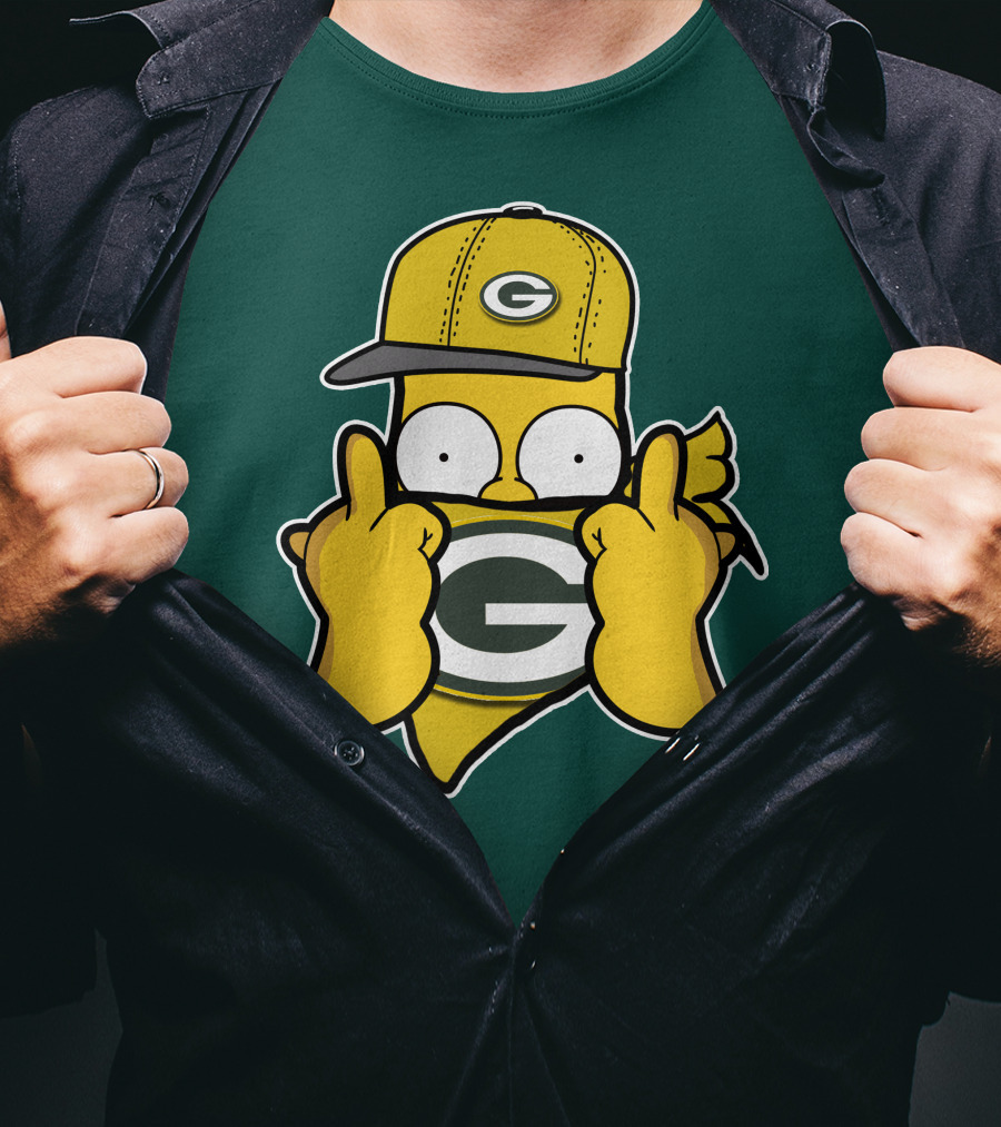 Green Bay Packers 75 Cartoon Character Middle Finger Gesture T-Shirt