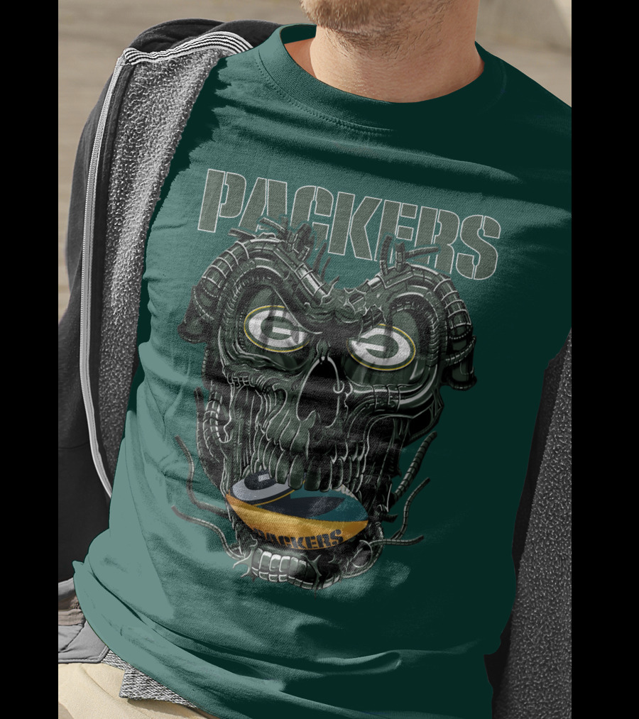 Dragonskull Green Bay Packers Football Skull T-Shirt