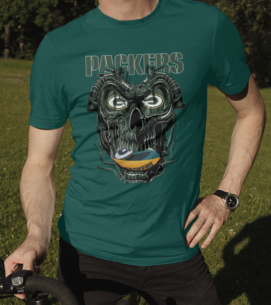 Dragonskull Green Bay Packers Football Skull T-Shirt