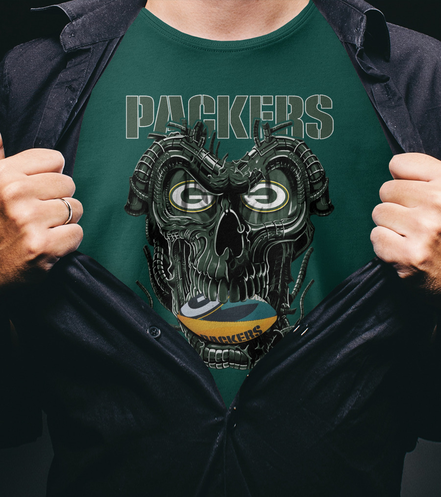 Dragonskull Green Bay Packers Football Skull T-Shirt