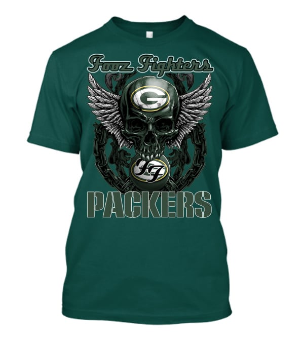 Foo Fighters Green Bay Packers Wings Skull T-Shirt