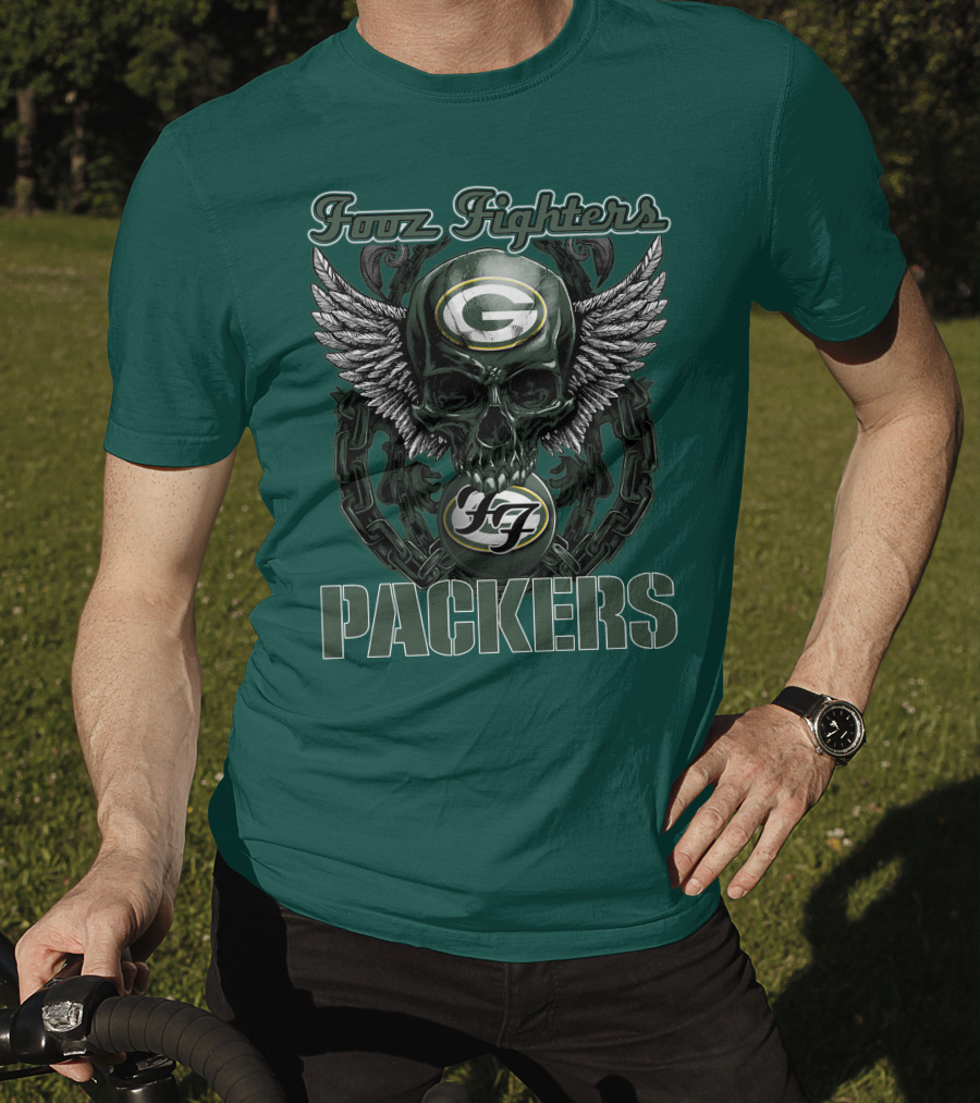 Foo Fighters Green Bay Packers Wings Skull T-Shirt