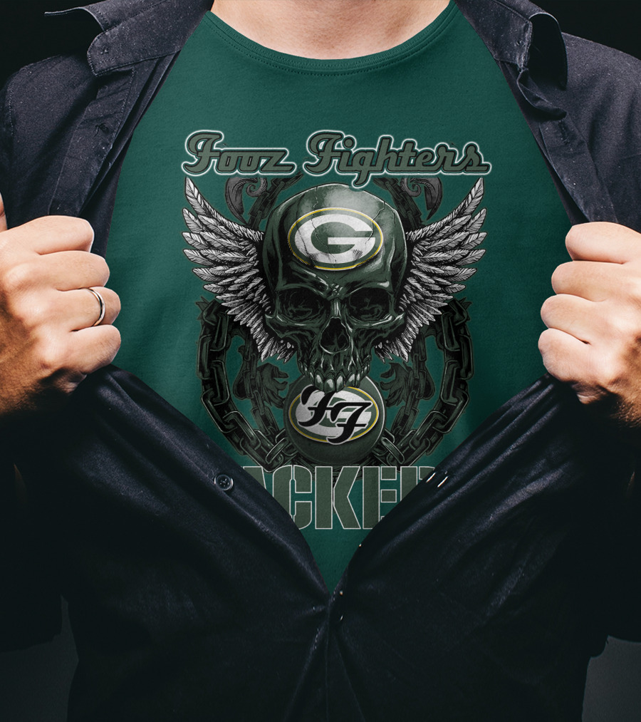 Foo Fighters Green Bay Packers Wings Skull T-Shirt