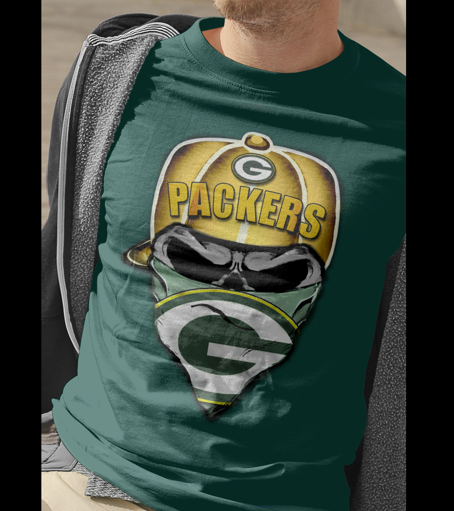 Packers Skull Bandana Hard Hat G Logo Green Bay 29 T-Shirt