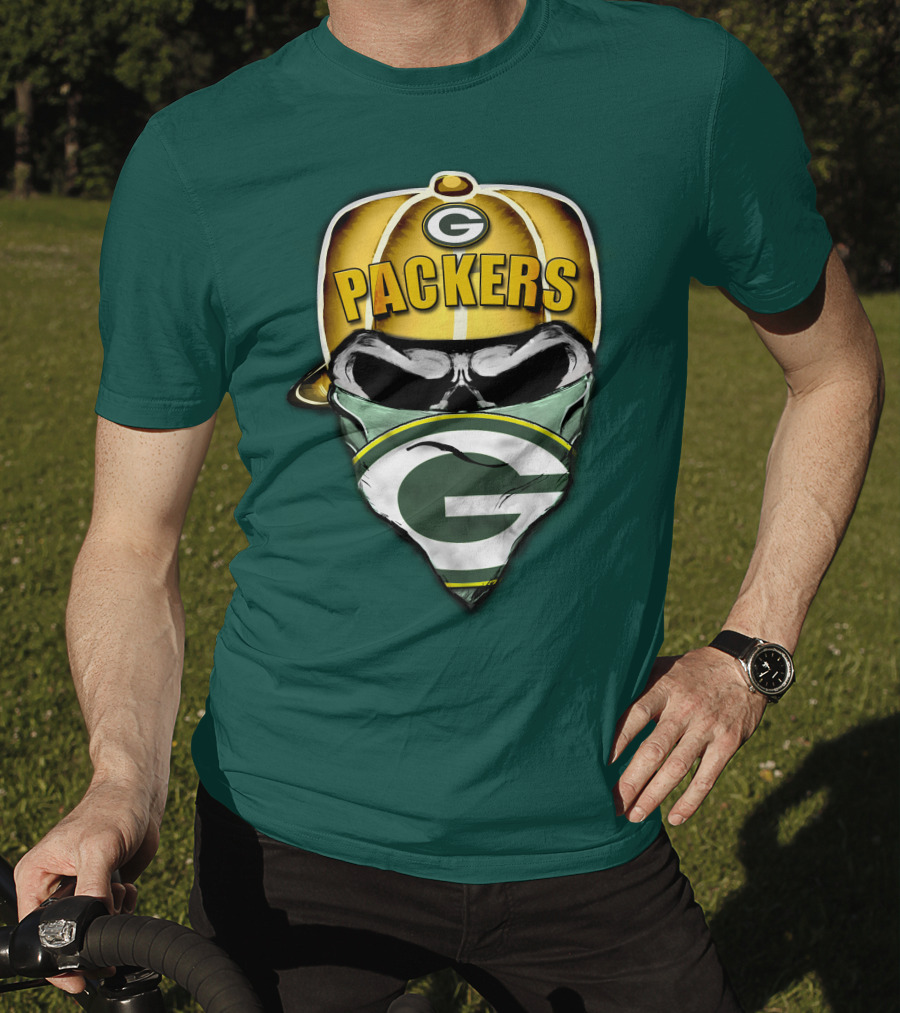 Packers Skull Bandana Hard Hat G Logo Green Bay 29 T-Shirt