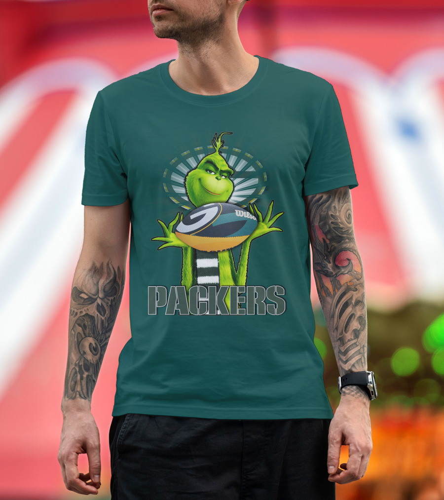 Grinch Holding Green Bay Packers Wilson Football T-Shirt