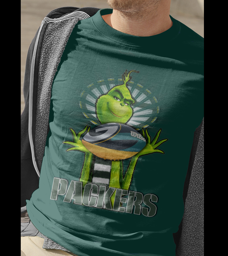 Grinch Holding Green Bay Packers Wilson Football T-Shirt