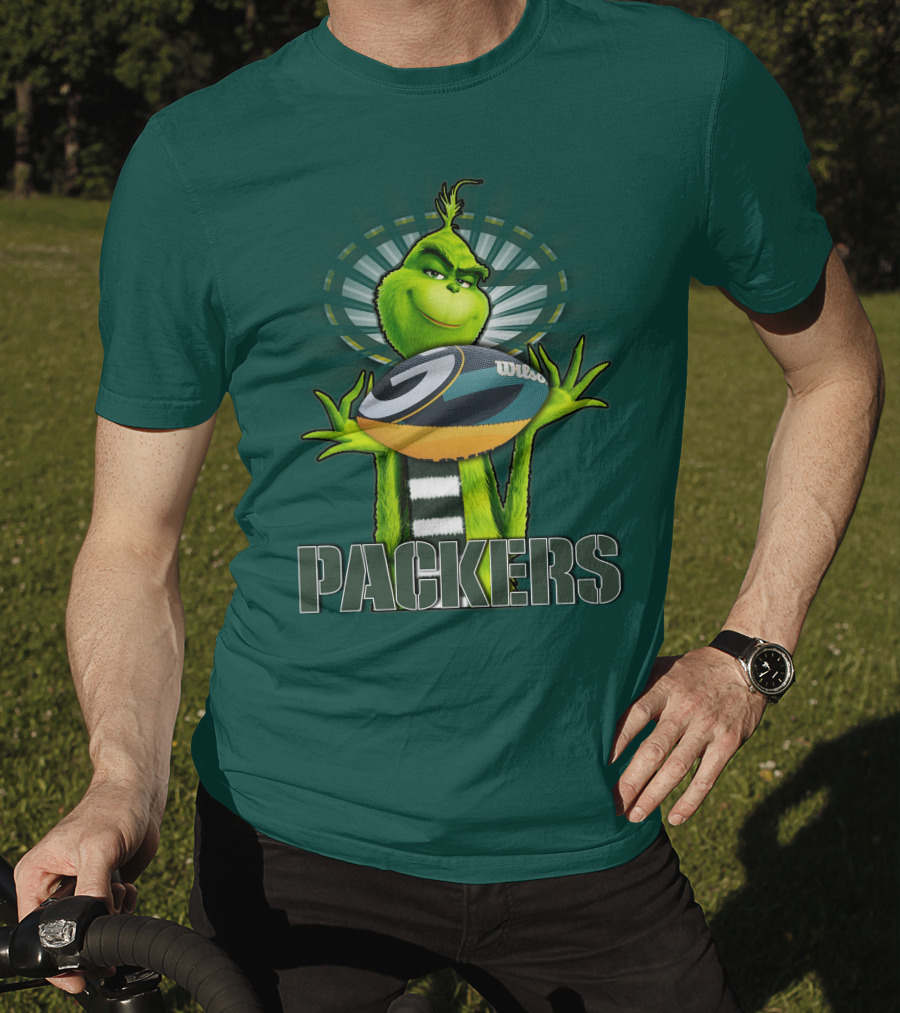 Grinch Holding Green Bay Packers Wilson Football T-Shirt