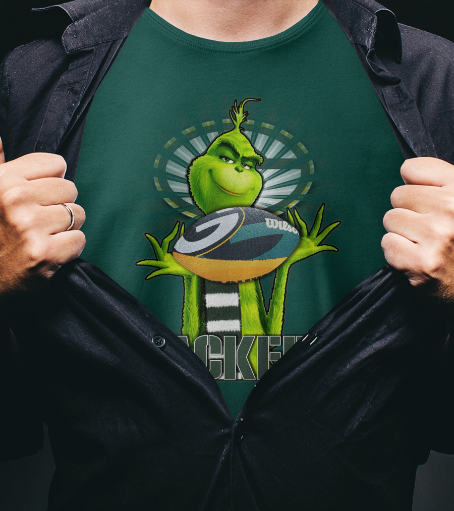 Grinch Holding Green Bay Packers Wilson Football T-Shirt