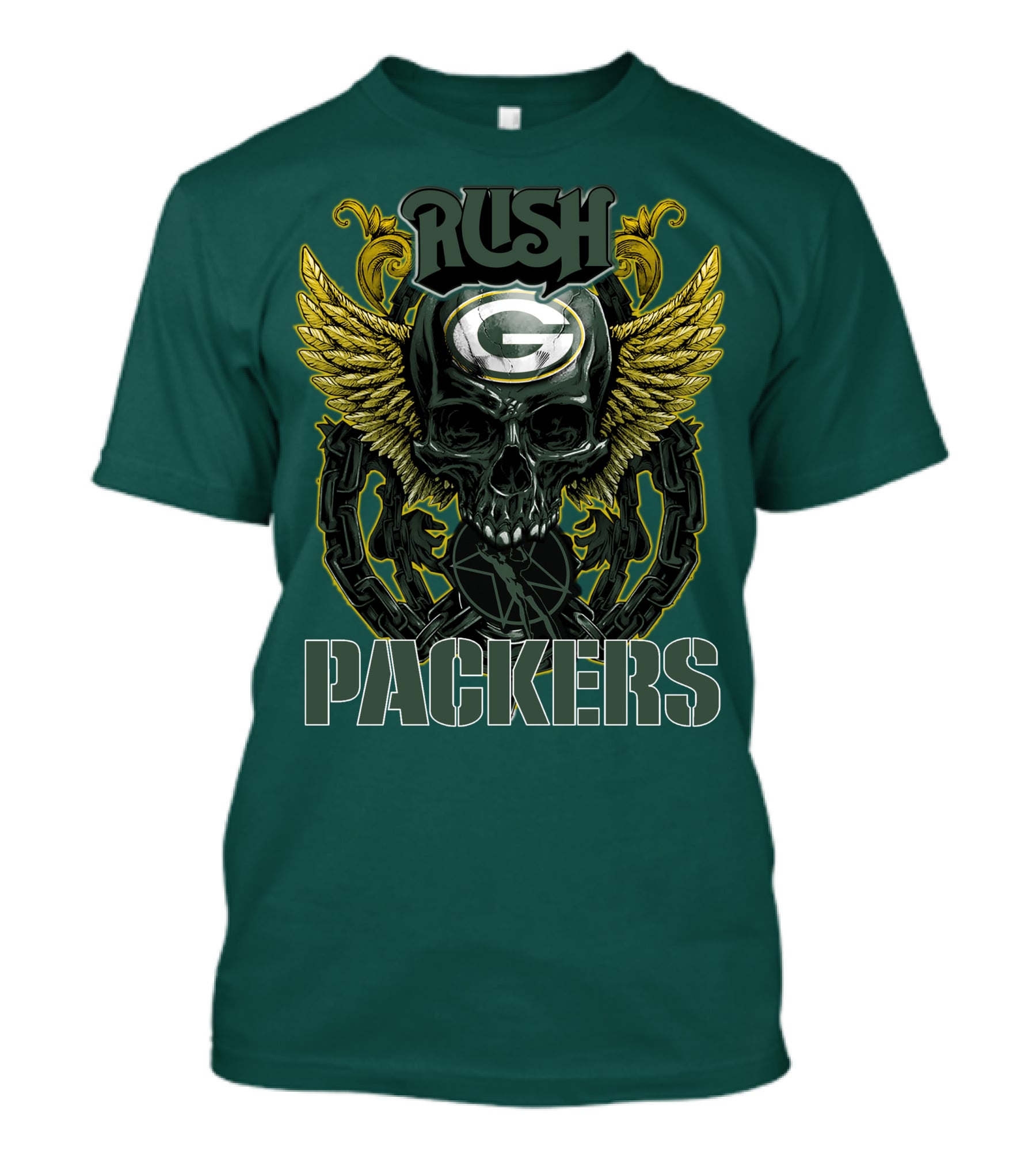 Rush Packers Skull With Wings Green Bay Packers T-Shirt