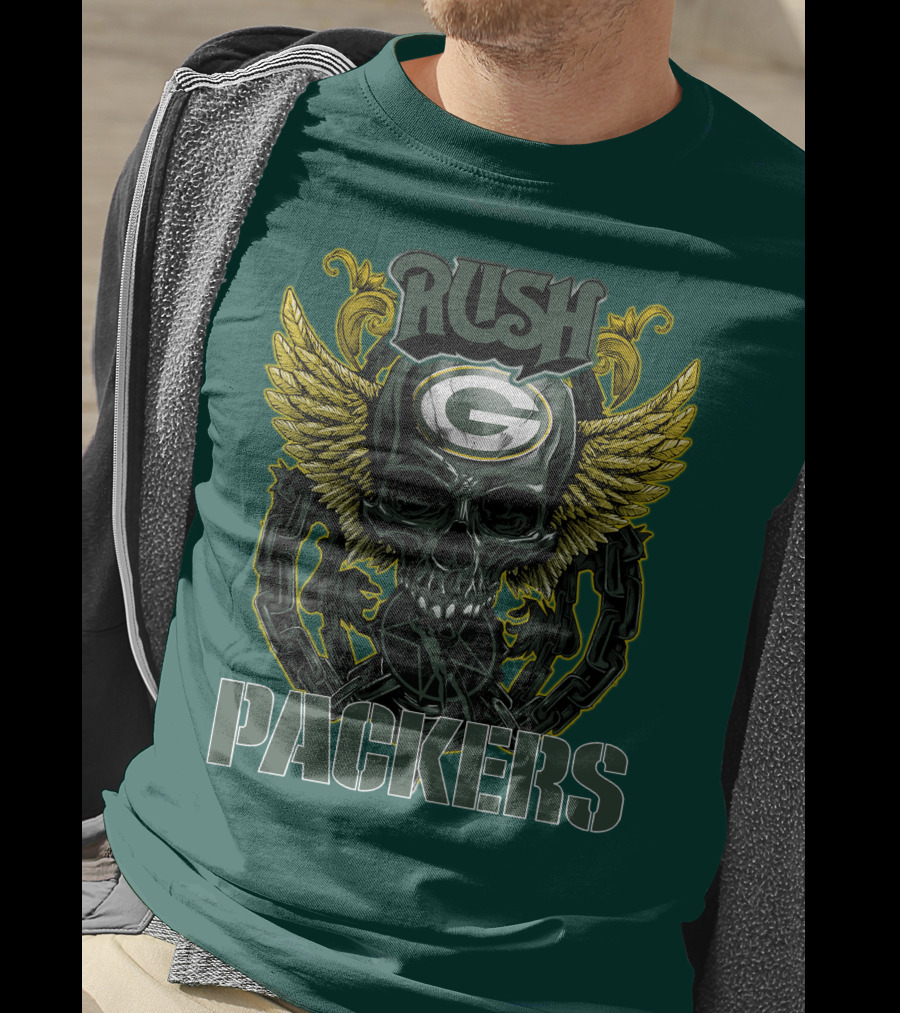 Rush Packers Skull With Wings Green Bay Packers T-Shirt