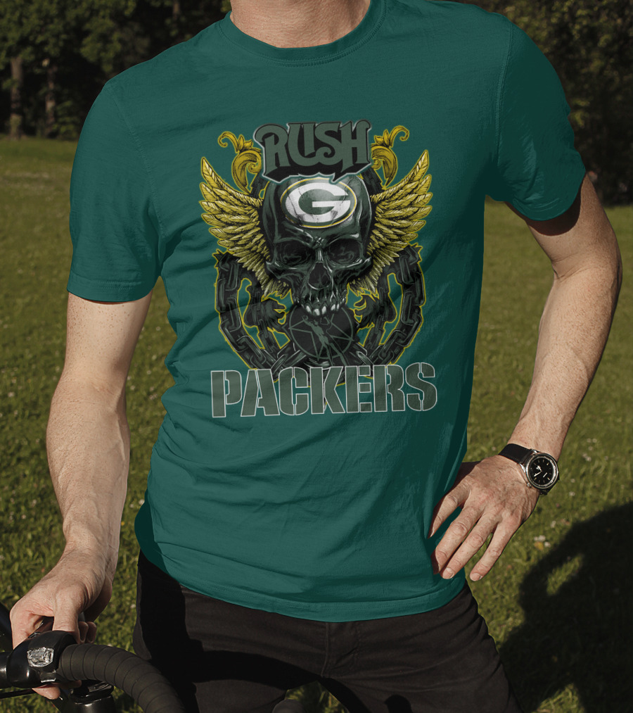 Rush Packers Skull With Wings Green Bay Packers T-Shirt