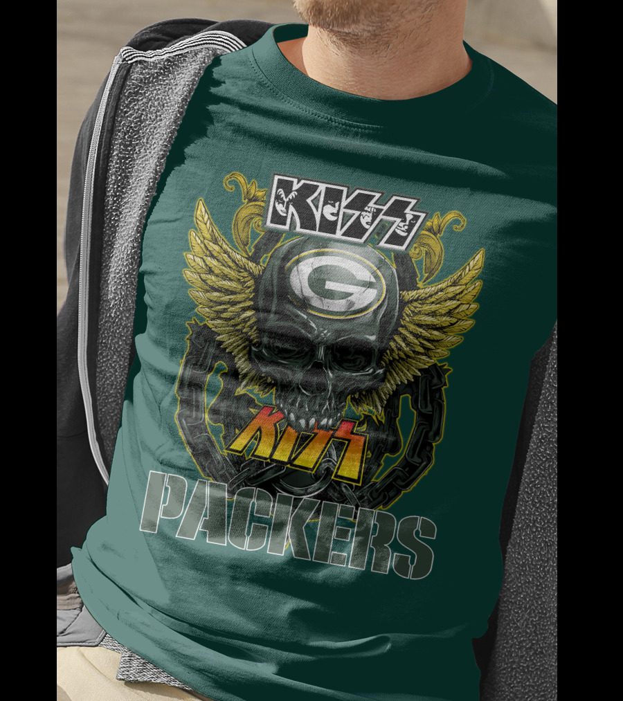 KISS Green Bay Packers Skull Wings T-Shirt