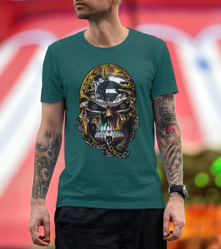 Green Bay Packers 82 Skull Art With Chain Motif T-Shirt