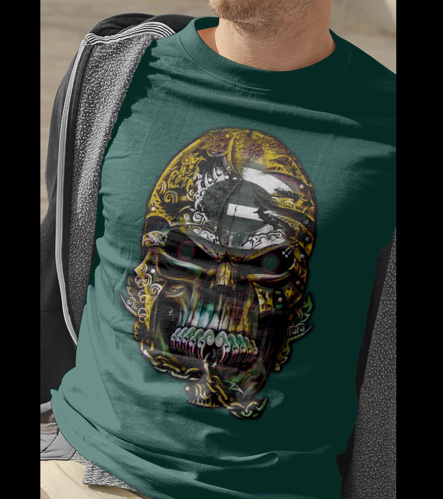 Green Bay Packers 82 Skull Art With Chain Motif T-Shirt