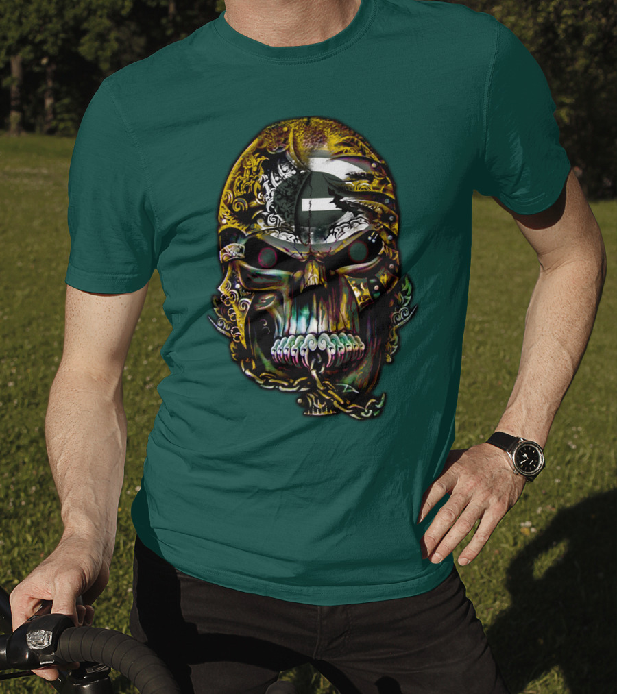Green Bay Packers 82 Skull Art With Chain Motif T-Shirt