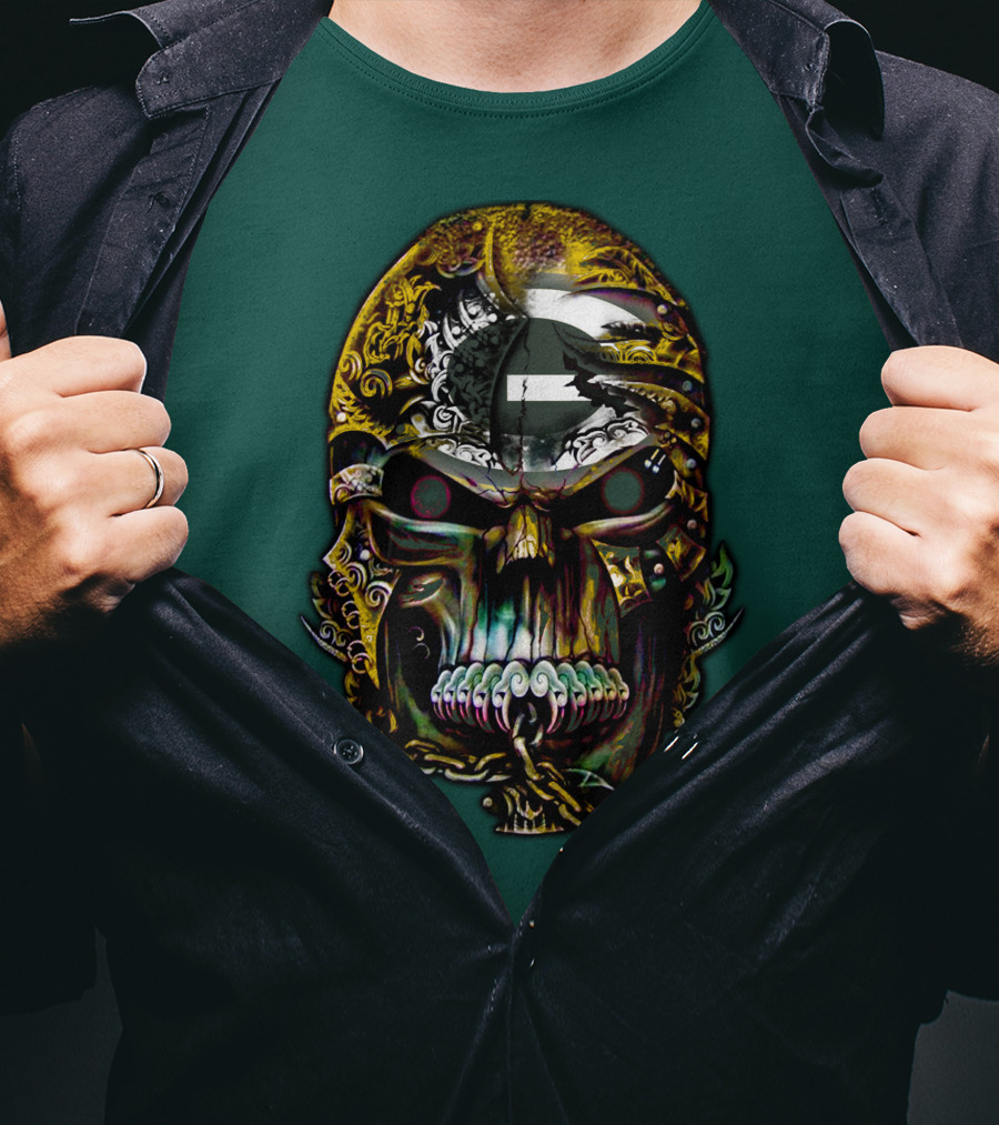 Green Bay Packers 82 Skull Art With Chain Motif T-Shirt