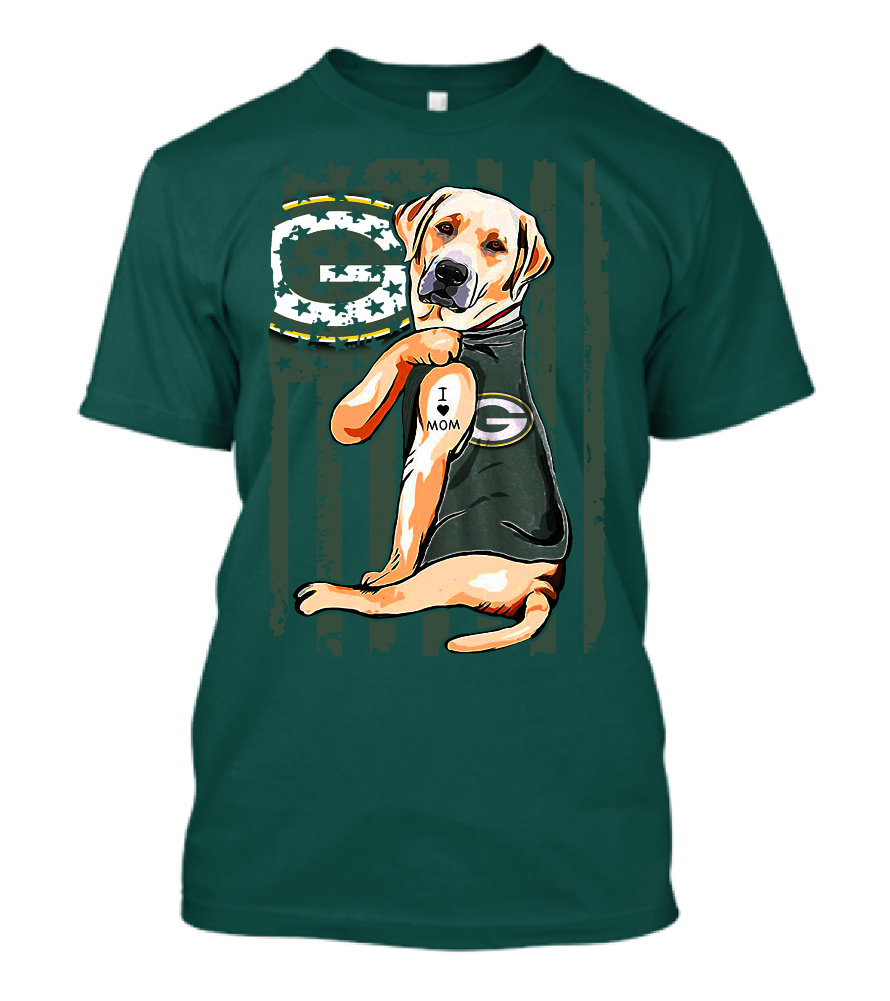 Labrador Retriever I Love Mom Green Bay Packers Fan Stars T-Shirt