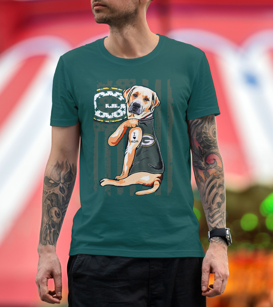 Labrador Retriever I Love Mom Green Bay Packers Fan Stars T-Shirt
