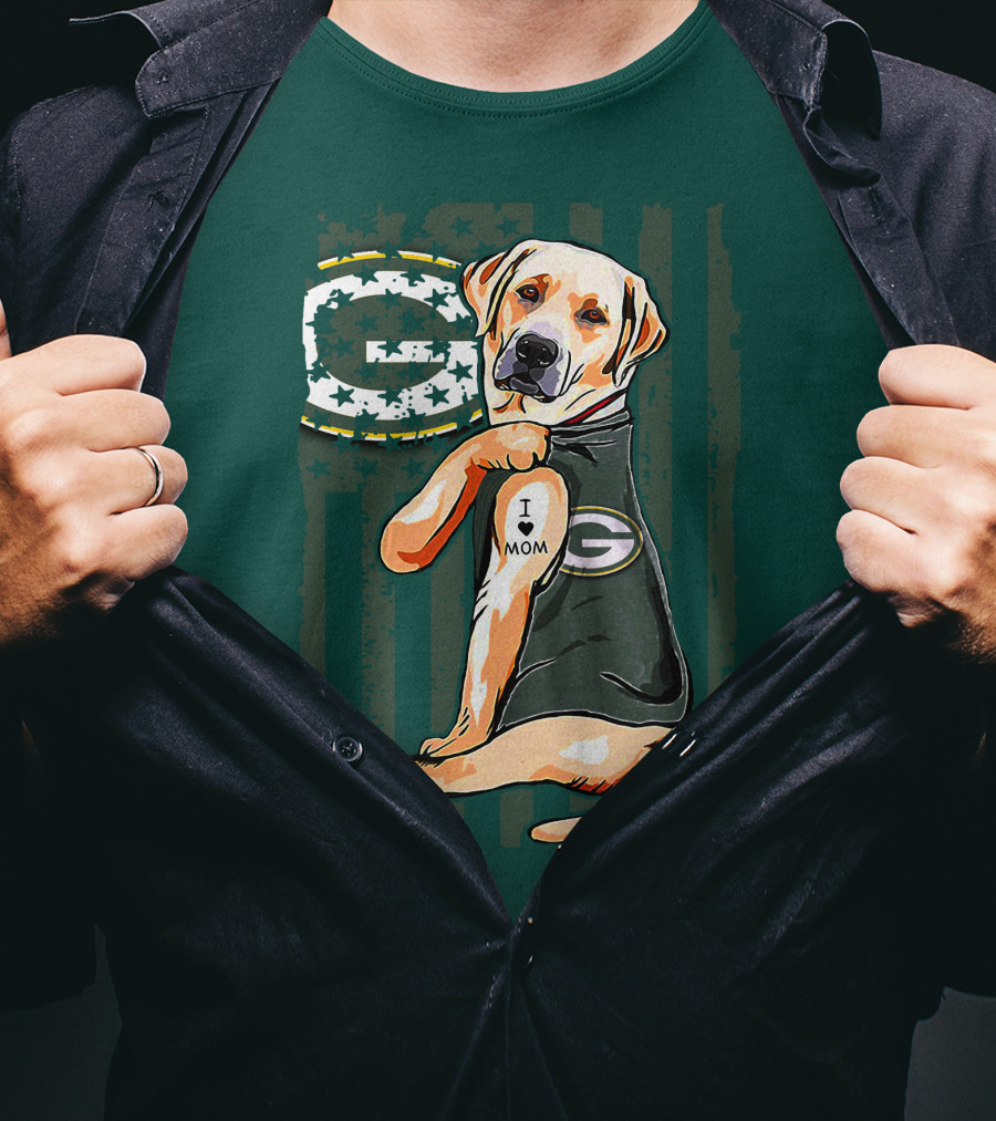 Labrador Retriever I Love Mom Green Bay Packers Fan Stars T-Shirt