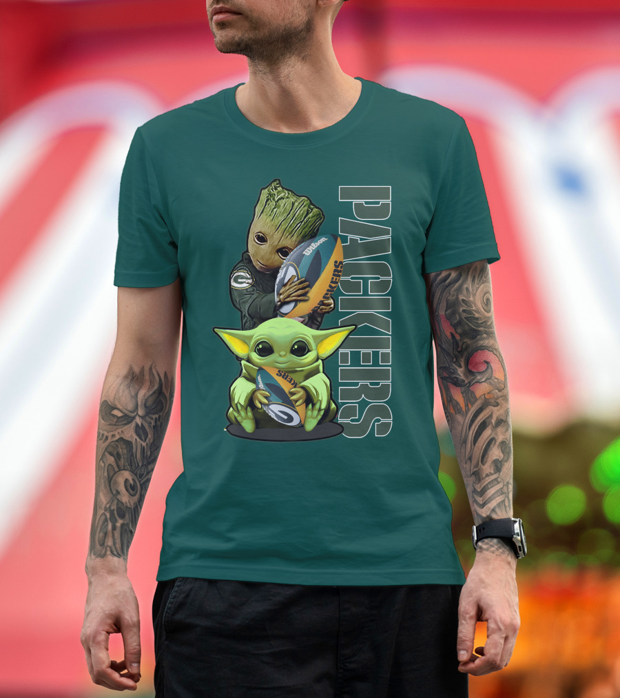 Grzd Green Bay Packers Groot Baby Yoda Football Fan T-Shirt